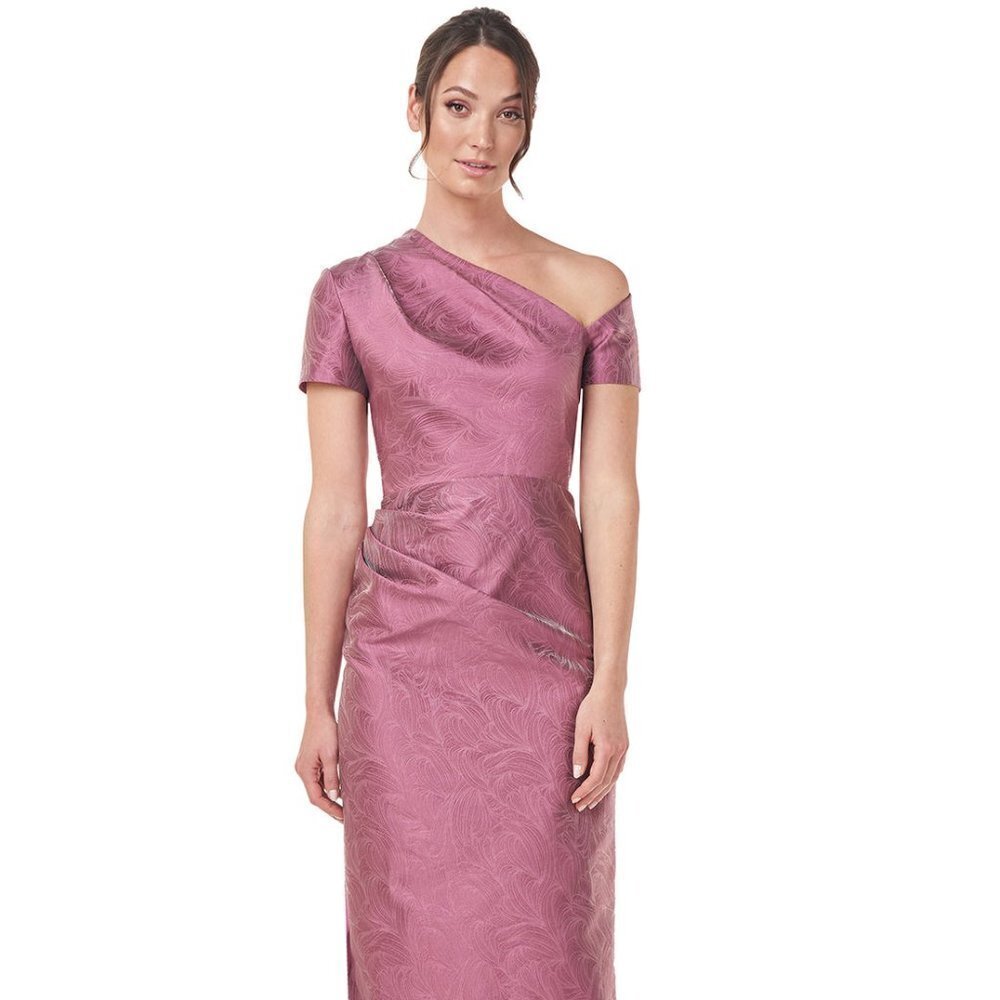 New Kay Unger Caitlyn Women's Rose Jacquard  Asymmetric Midi Dress Size 14